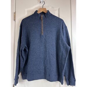 Cremieux Men's 1/4 Zip Pullover Navy Blue Brown Elbow Patches Size XL